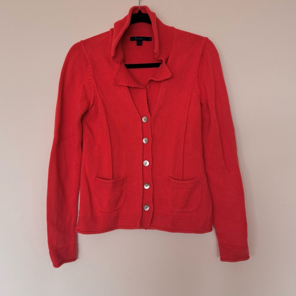 Boden Size 10 Knit Cardigan Button Down Coral Orange With Pockets!